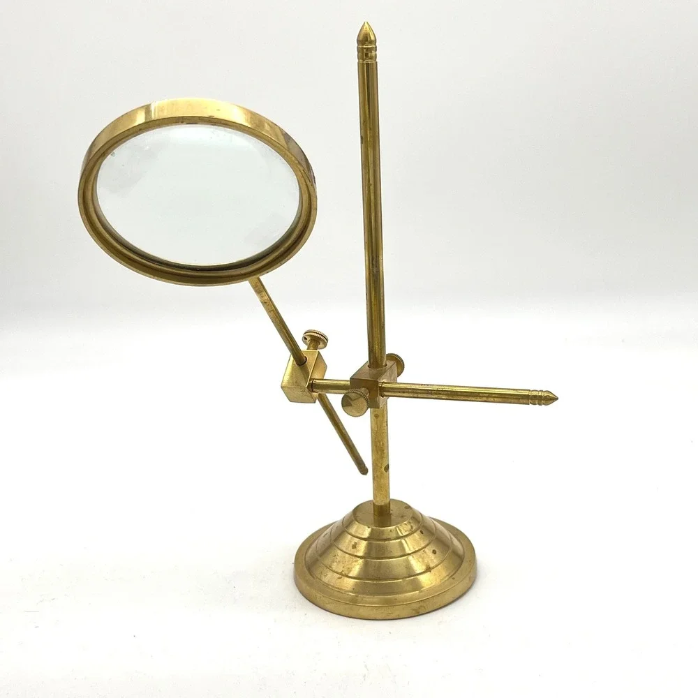 Vintage‎ Solid Brass Adjustable Magnifying Glass Stand Desk Accessory Scientific